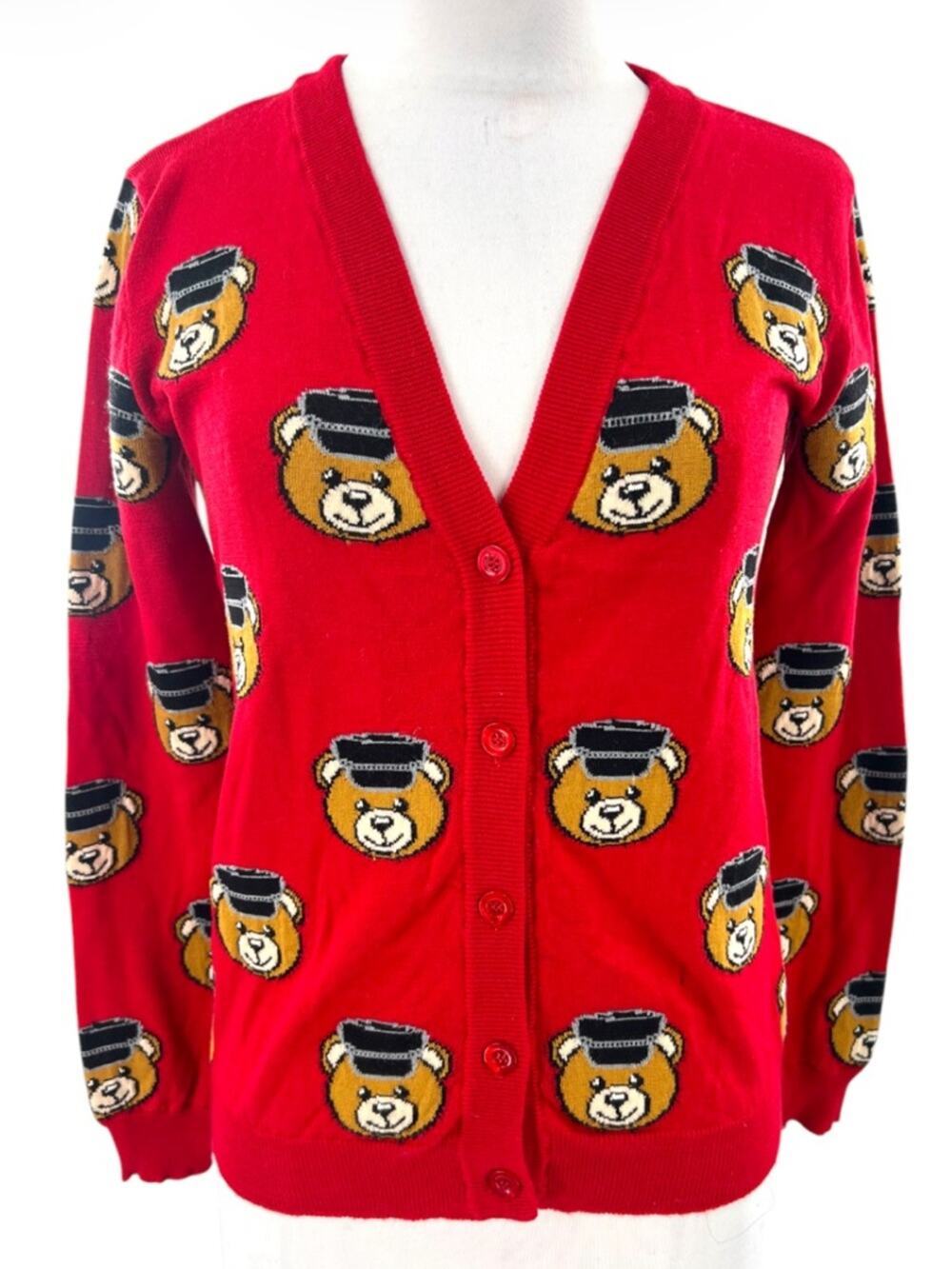 Moschino Couture Bear cardigan sweater red sz 2 wool